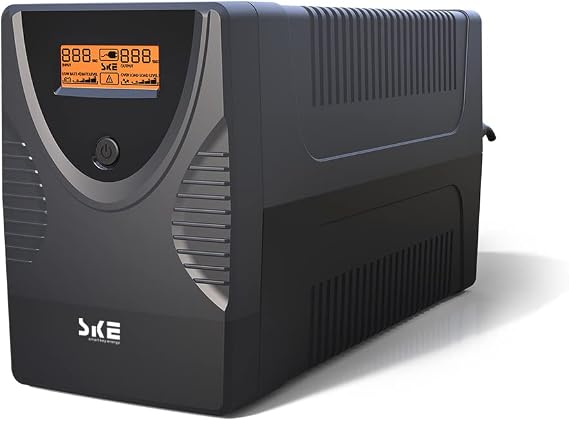 SKE SK1500 1500VA/900W UPS Battery Backup & Surge Protector - Uninterruptible Power Supply with LCD Display, AVR Voltage Regulation, 8 Outlets, Backup Power for PC, Router, NAS & Home Office