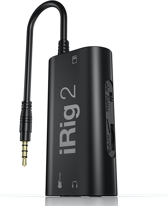 IK Multimedia iRig 2 portable guitar audio interface, lightweight audio adapter for iPhone and iPad with instrument input and headphone/amplfier outs