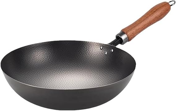 Pure Titanium Wok, Uncoated, Hammered Round Bottom Wok, Non-Stick Household Wok