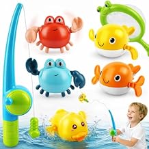 TOY Life Bath Toys for Kids Ages 1-3, Magnetic Fishing Game with Mold Free Wind Up Bath Toys for Toddlers 1-3 & Toy Fishing Pole & Fishing Net, Water Table Pool Fun Bathtub Toys for Baby Infant