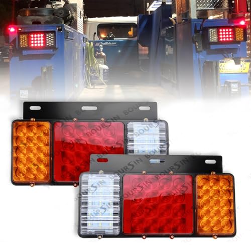 Boursin 12V 44 LEDs Tail Lights Iron Plate Fit ISUZU Elf Truck NPR NPR-HD NKR NHR NRR FSR FRR GMC W-Series 1984- Waterproof level IP66
