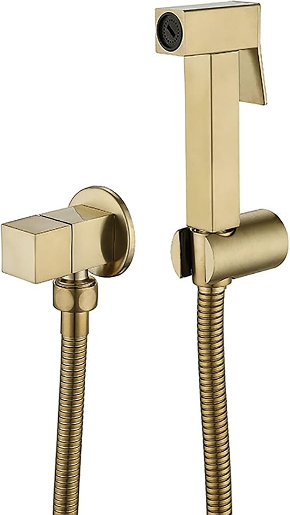 Handheld Bidet Sprayer for Toilet Brass Bathroom Cloth Diaper Sprayer Set with Single Cold Water, Wall Mount Toilet Bidet Sprayer Kit for Feminine Hygiene,Black(Brushed Gold)