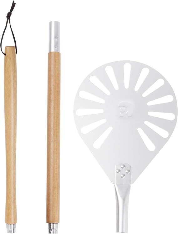 Pizza Turning Peel, 9" Perforated Anodized Aluminum Round Pizza Peel Turner with Wood Handle, 2 Sizes in 1 Non Stick Spatula for Homemade Bread Outdoor Pizza Oven Accessories