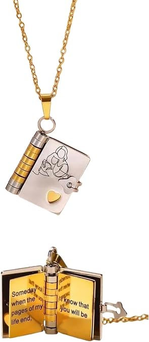 My Little Star Book Necklace for Daughter & Granddaughter - Adjustable Chapter Book Jewelry with 6 Pages, Silver & Gold Plated Titanium Steel, Gift from Mom Dad Grandma