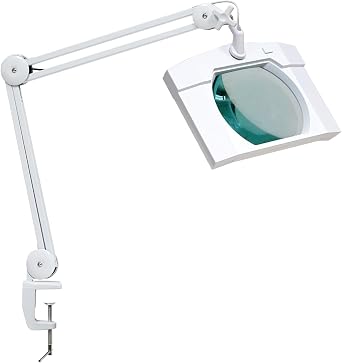 LED Magnifying Lamp with Clamp, Over 7 Inches Bigger Magnifier Glass Lens, Metal Swing Arm, 1200 Lumens, Bright 60PCS LEDs - 2.25X Magnification(White)