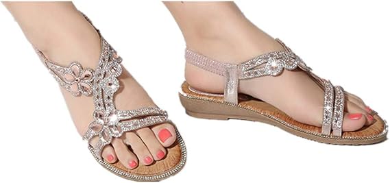 Hemlock Flat Sandals for Women, Bohemia Bling Rhinestone Sandals Popular Thong Sandals Beach Shoes Slippers