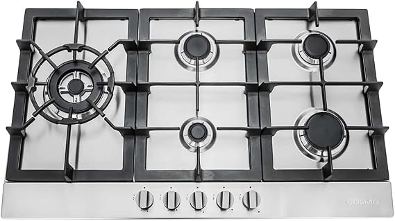 30 in. Haven Collection Drop-In 5 Burner Gas Cooktop in Stainless Steel | Cosmo COS-850SLTX-E Sealed Burners, Cast Iron Grates, Knob Controls, Liquid Propane Convertible, Electronic Ignition