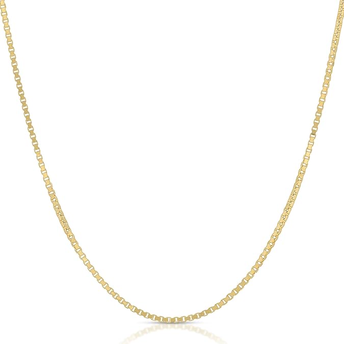 EVAYA Real Solid 14K Gold Box Chain Necklace (0.5mm, 14-24")