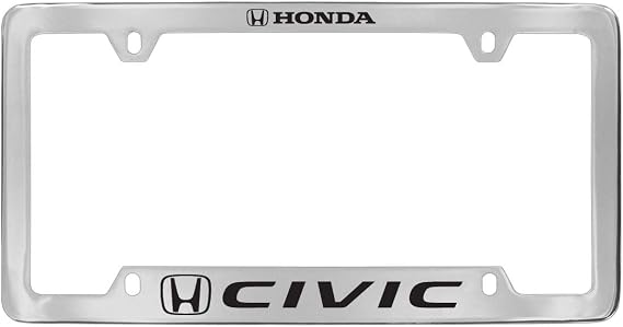Honda Civic Chrome Plated Zinc Bottom Engraved License Plate Frame Holder
