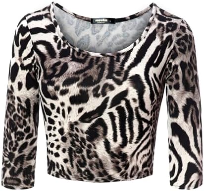 SSOULM Womens 34 Sleeve Scoop Neck Cotton Slim Fit Crop Top S-2XL