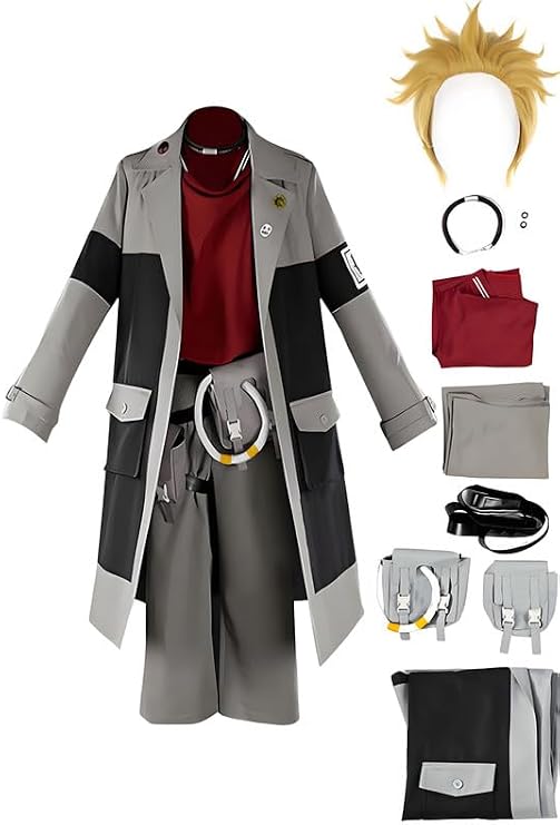 Enjin Cosplay Gachiakuta Costume Enjin Full Uniform with Wig Earrings Neck Waist Bag Halloween Outfits Adults Mens
