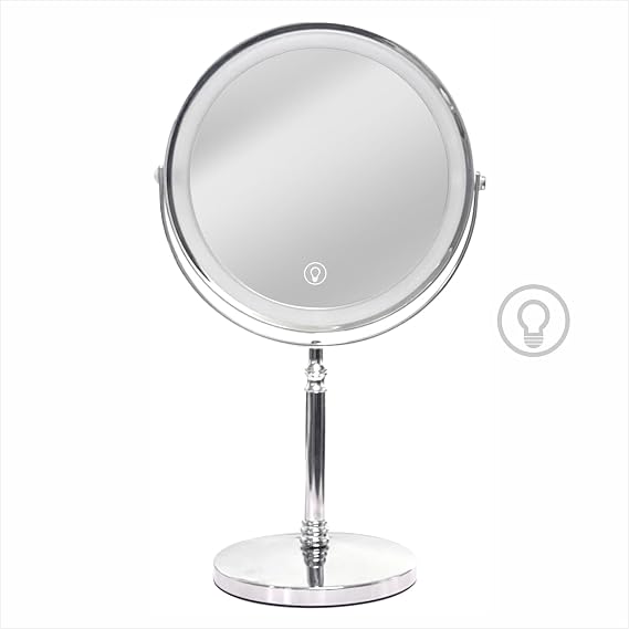 Makeup Mirror with Lights ,8 Inch 1X/10X Rechargeable Double Sided Magnifying, 360 Rotation LED HD Mirror with 3 Colors,Brightness Adjustable, Gifts for Women & Men