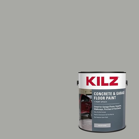 KILZ 1-Part Epoxy Concrete & Garage Floor Paint, Silver Gray, 1 Gallon