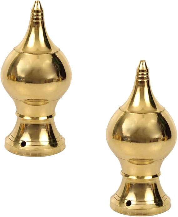 Traditional Handcrafted Brass Temple Kalash Set of 2 Gopuram Kalasam, Thazhikakkudam, Purnakumbha | Home Temple Mugali Kalas (4.2 Inch)