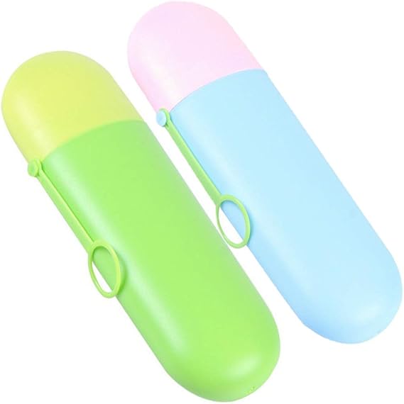 2 Pcs Toothbrush Toothpaste Travel Container Cases, Toothbrush Case Storage Box Holder with Hanger, Portable Spoon Fork Storage Case for Travel, Family, Camping, School