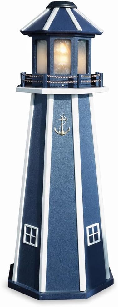 Peaceful Classics Poly Solar Lighthouse, Navy, 4ft