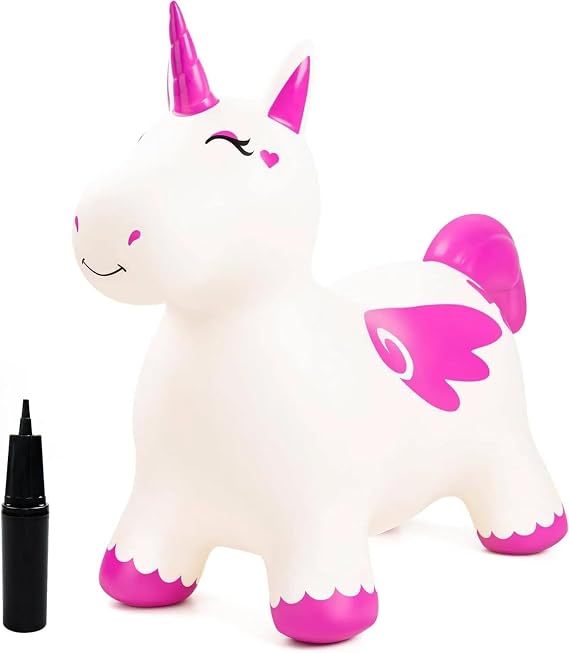 U&C Planet Bouncy Animal Hopper for Kids, Garden Ride-On Toy with Pump | Jumping Horse Toy for Toddlers, Stable Anti-Slip Base, Indoor Outdoor Game, Birthday Gift for Boys Girls 1-6, Unicorn Design