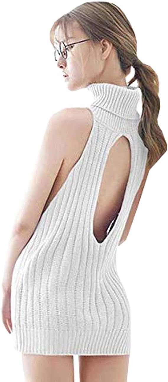 Olens Japan Style Turtleneck Sleeveless Open Back Sweater Anime Cosplay Sweater