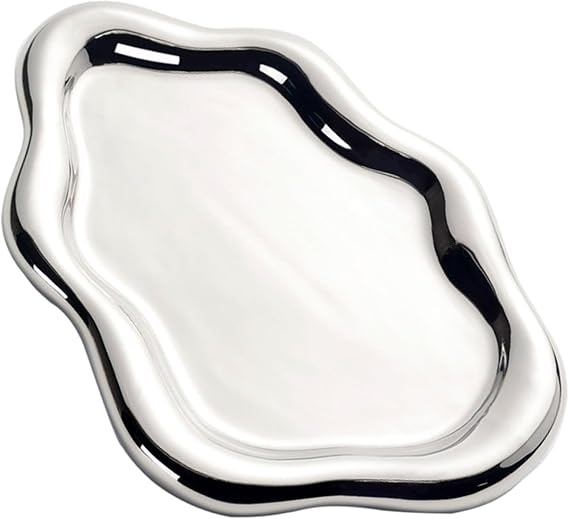 Ceramic Jewellery Dish Trinket Dish, Cloud Shape Tray Jewellery Dish Small Key Tray for Mother's Day/Christmas/Thanksgiving/Birthday Gift (Silver)