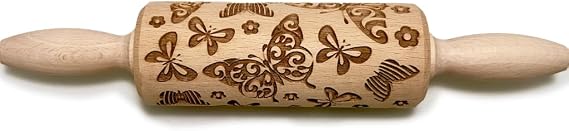 Rolling Pin Embossed with Butterflies Pattern for Baking Engraved Cookies (Small)