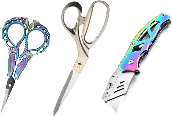 Coating Sewing Scissors Bundle, Professional Fabric Scissors Set, Ultra-Sharp Stainless Steel Blades, Ergonomic Handle, Great for Tailor, Embroidery, Craft
