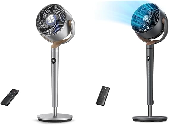 Dreo 120 Oscillating Pedestal Fans, 80ft Airflow, 8 Speeds, 3 Modes, Quiet 23dB, Remote Control, Adjustable Height, 8H Timer