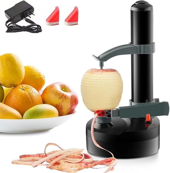 TOPCHANCES Multifunctional Automatic Electric Potato Peeler Automatic Rotating Fruits Vegetables Cutter Kitchen Peeling Tool for Fruit Vegetables Battery Powered (Black)