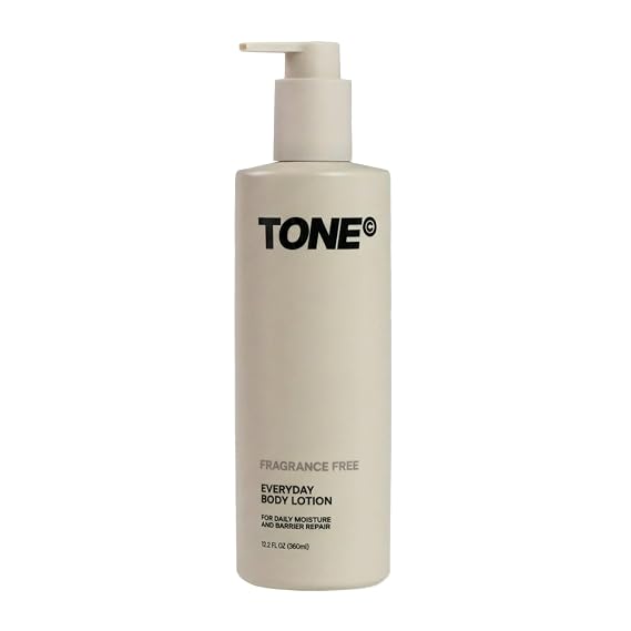 TONE Everyday Body Lotion for Men & Women, Fragrance Free, Fast Absorbing & Hydrating Body Lotion for All Skin Types Made with Shea Butter and Vitamin E for Soft Skin, Paraben-Free, 12.2 oz