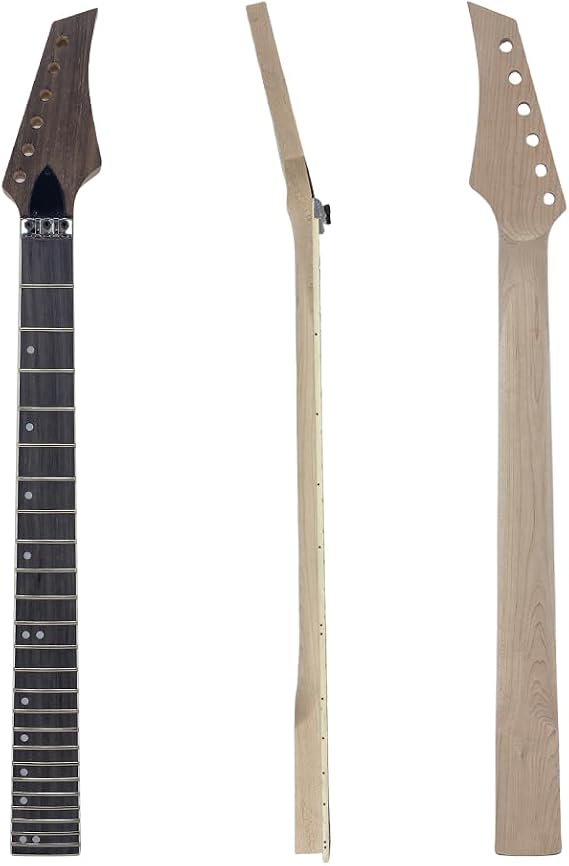 Vetimobato Maple Electric Guitar Neck 24 Fret 25.5inch Rosewood Fretboard Bolt on Heel Guitar Neck Replacement(Black Headstock Dot Inlay Fretboard with Binding)
