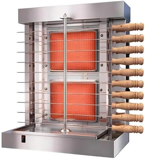 Homira Vertical Shawarma Machine - 2 Burner Rotisserie Grill, Doner Kebab and Tacos Al Pastor Machine with 10 Kebab Skewers