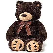 Joon Big Teddy Bear - Fluffy Fur, Ribbon & Bow Signature Footprints- Huggable & Lovable Joy, Ideal Gift for Baby Showers, Loved Ones, Perfect Big Cuddly Plush Toy Companion, 28 Inches, Dark Brown