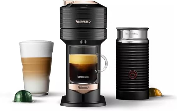 De'Longhi Nespresso Vertuo Next Coffee & Espresso Machine w/Aeroccino Milk Frother Single-Serve Black Rose Gold ENV120BAE