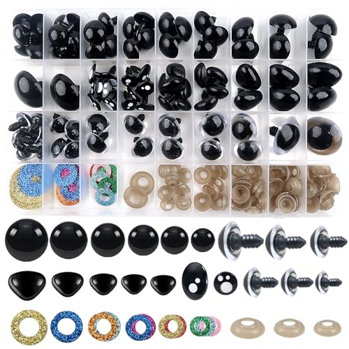 TOAOB 84pcs Safety Eyes and Noses with Washers 16mm to 30mm Glitter Safety Eyes Colorful Plastic Craft Crochet Eyes for Amigurumis DIY Puppet Stuffed Animals Doll Making