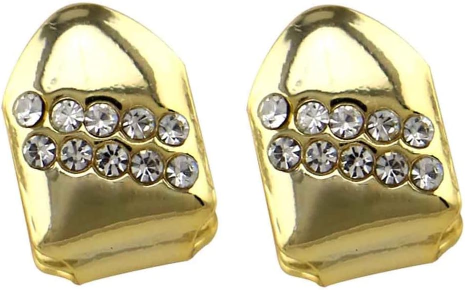 Psivika 2PC Gold Plated Diamond Single Grillz Cap for Your Teeth Grillz Men Women Hip Hop Jewelry Gift