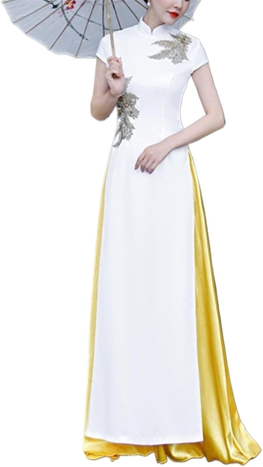 Chinese Ao Dai Dresses Cheongsam Classical Spring and Summer Cool Long Dress Performance Dress Simple Cheongsam for Women Long DressSmall