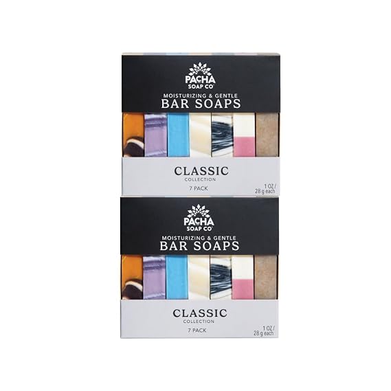 Pacha Soap Co. Bar Soap Variety Set Classic Scents, Premium Handcrafted Trial & Travel Size Bars for Face, Hands & Body, Hydrating Formula with Clean Ingredients, Made in the USA, 2-Pack, 7 oz Each