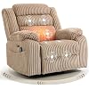 SINCRUMI Power Swivel Rocker Recliner Chair for Adults with Vibration and Heat, USB and Type-C Charging Port, Infinite Position, Electric Glider Rocking Chairs for Living Room, Nursery, Light Camel