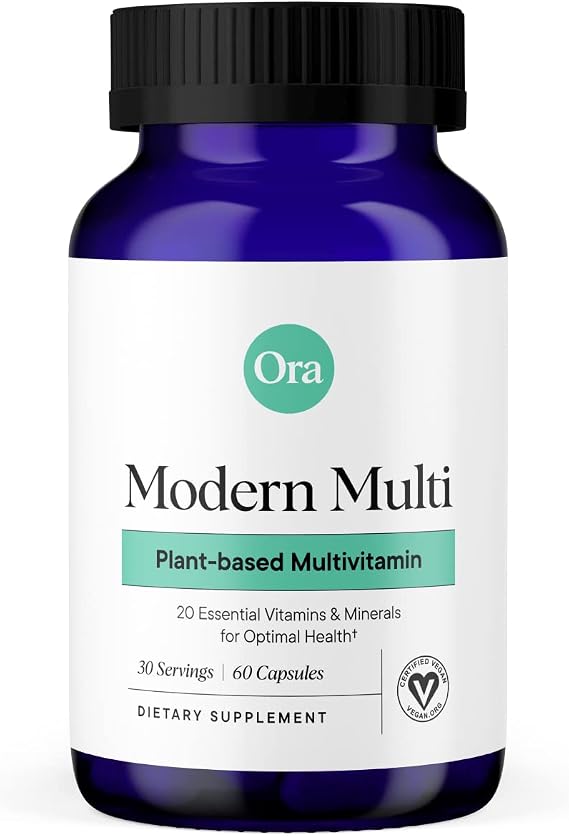 Ora Organic Plant Based Multivitamin for Women and Men, Bluelight Protection - Brain, Eye, Energy, Immune, Skin, Hair, Heart, and Bone Health Support, 60 Vegan Capsules