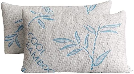 ComfySleep Queen Size 2 Pack Rayon Made from Bamboo Pillows for Sleeping, Cooling Shredded Memory Foam Adjustable Bed Pillow with, Removable/Washable Cover (Queen 2 Pack)