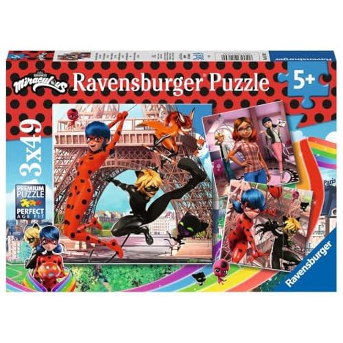 Ravensburger Miraculous: Tales of Ladybug & Cat Noir 3 x 49 Piece Jigsaw Puzzles for Kids Age 5 Years Up