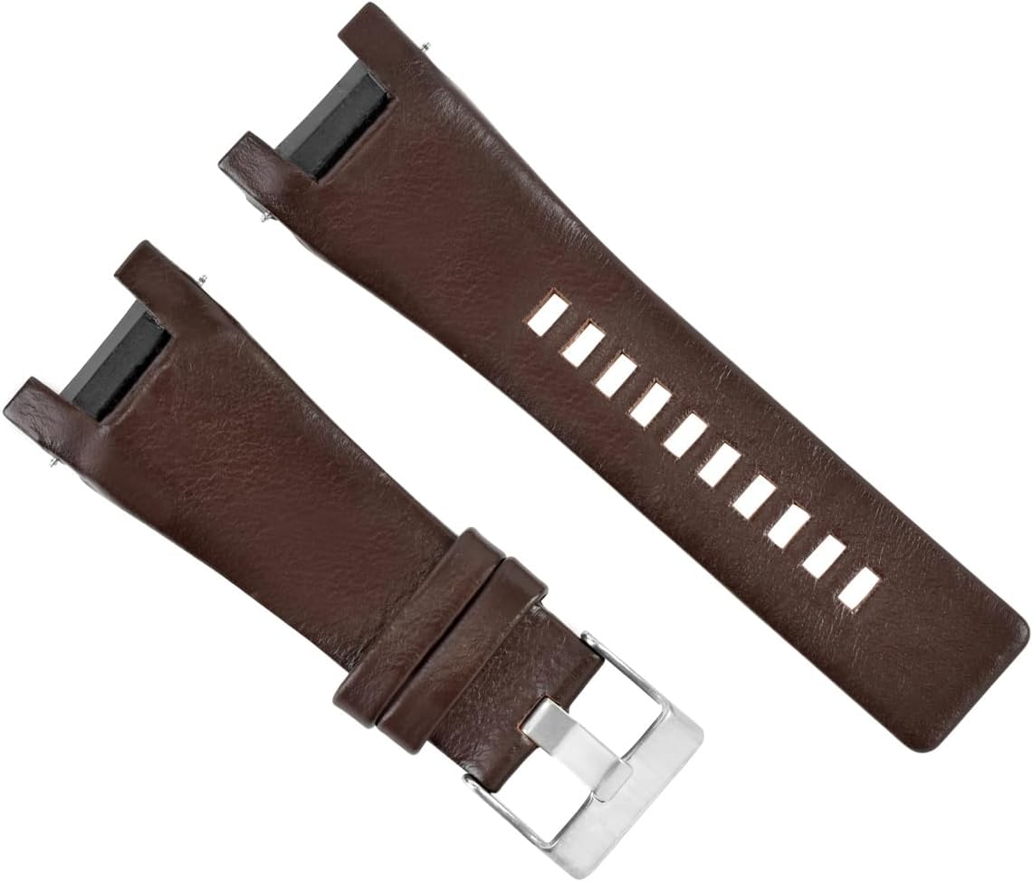 Ewatchparts 32MM NOTCHED LEATHER WATCH BAND STRAP COMPATIBLE WITH DIESEL DZ1216 DZ1273 DZ4246 WATCH BROWN