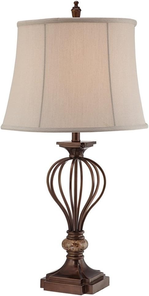 kathy ireland Villa Roma Traditional Table Lamp 29 12 Tall Dark Bronze Open Cage Frame Light Gray Drum Shade Decor for Living Room Bedroom House Bedside Nightstand Home Office Family