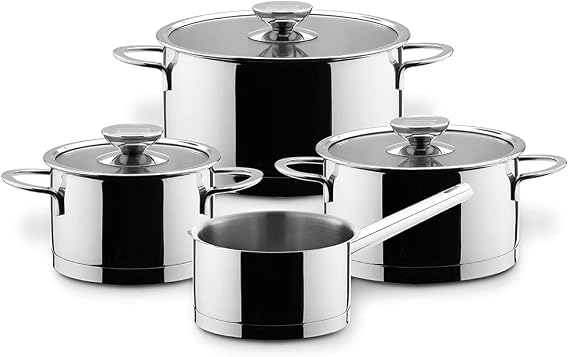 Berndes Milessima Set of 4 Stainless Steel Induction Saucepans with Lid Suitable for All Hob Types