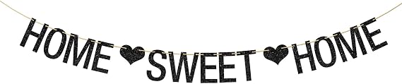 Home Sweet Home Banner, Welcome Home Party Decorations, Family Party Photo Booth Props Sign, Housewarming Decors, Black Glitter