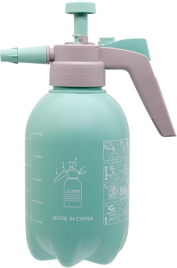 68oz Garden Pump Sprayer, 2L Hand Pressure Sprayer Bottle with Safety Valve, 0.5 Gal Lawn Adjustable Sprayer for Plant Mister Spraying Weeds Home Cleaning Watering (Light Blue)