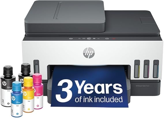 HP Smart Tank 7605 All in One Printer | Perfect for Home | Colour | Wireless, Ethernet | Print, Scan, Copy, Fax | Refillable, Includes up to 3 Years of Ink | 2-Sided Printing | Document Feeder