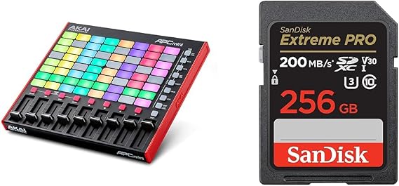 AKAI Professional APC Mini MK2 - USB MIDI Pad Controller for Clip Launching with Ableton Live Lite & SanDisk 256GB Extreme PRO SDXC card + RescuePRO Deluxe, up to 200MB/s, UHS-I, Class 10, U3, V30