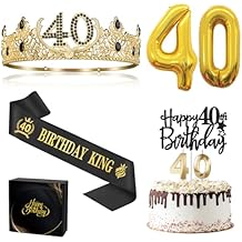40th Birthday Gifts for Men, 40th Birthday Decorations for Men, Party Decor Supplies Including King Crown & Sash & Balloons & Cake Topper & Candles