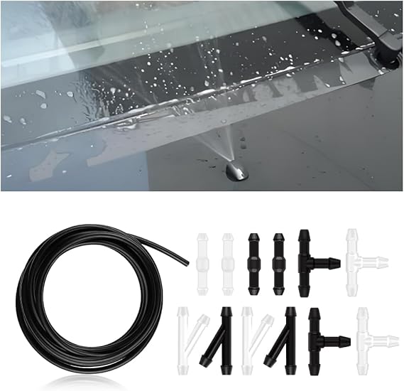 Windshield Washer Hose Kit Includes 13.12Ft Windshield Wiper Hose+12 Connectors,Rubber Windshield Wiper Hose Repair Kit,Universal Car Accessories for Windshield Fluid Hose Replacement