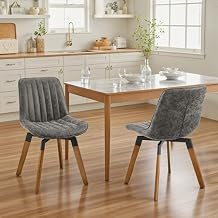 Zouron Dining Chairs Set of 2, Swivel Dining Room Chairs with Wood Legs, Modern Desk Chairs No Wheels, Faux Leather Kitchen Chairs for Living Room Bedroom, Gray
